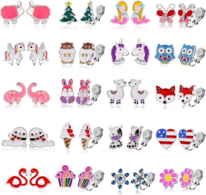 SYNLIN 20 Pairs Kids Clip-on Earrings - Cute Animal Designs, Non-Pierced for Girls - Image 1